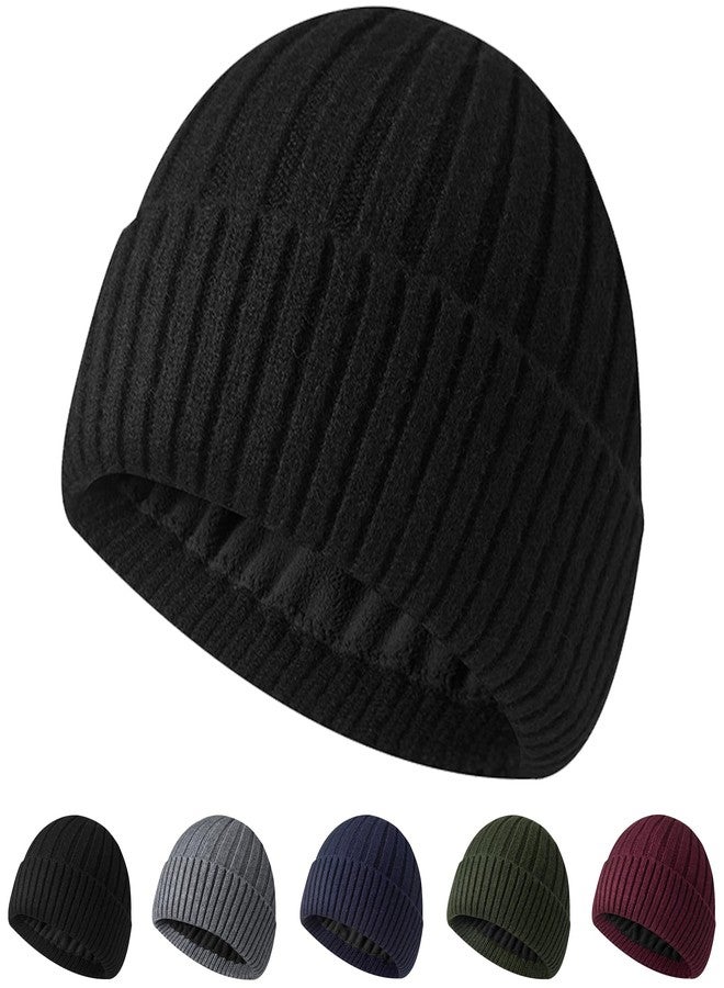 NAHOSY Winter Fleece Lined Beanie Hat for Men Women, Unisex Fashion Thermal Cuffed Knit Skullcap Warm Winter Swag Hat, Black - Image 1
